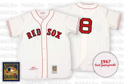 Men's Mitchell and Ness 1967 Boston Red Sox #8 Carl Yastrzemski Replica  Cream Throwback MLB Jersey
